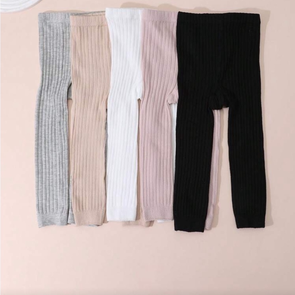Kids Ribbed Leggings Set - Black, White, Pink, Gray